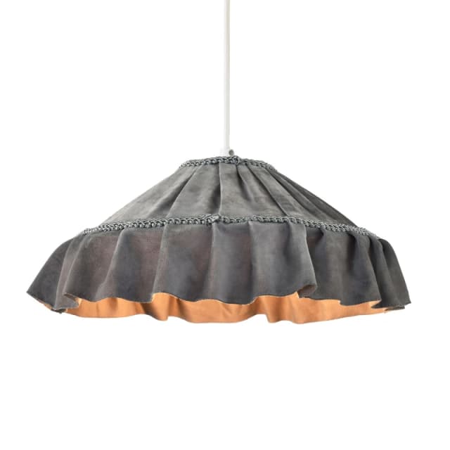 Happy Homewares Shabby Chic Grey Folded Hanging Velvet Fabric Pendant Lighting Shade Grey Unisex