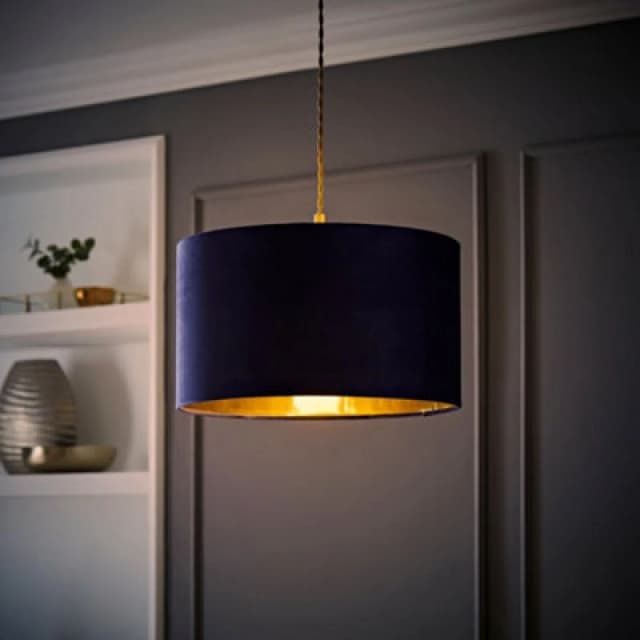 ValueLights ValueLights Reni Navy Velvet with Gold Inner Easy Fit Ceiling Lamp Shade and Bulb in Dark Navy Size: Medium Dark Navy Medium Unisex 5059