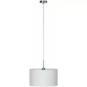 Pendant Light Colour Satin Nickel Steel Shade White Fabric Bulb E27 1x60W