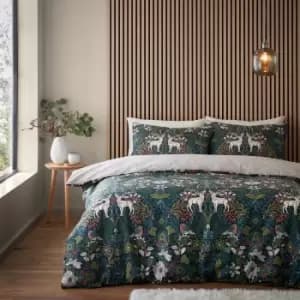 Catherine Lansfield Majestic Stag Reversible Green Duvet Cover & Pillowcase Set Green
