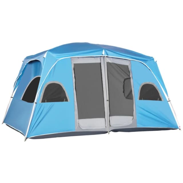 Outsunny Camping Tent, Family Tent 4-8 Person 2 Room Easy Set Up Blue