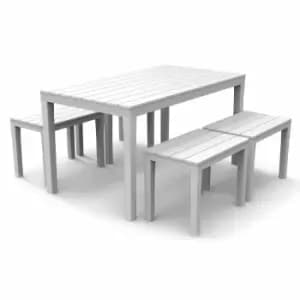 Roma Rectangular Table With 4 Roma Bench Set White