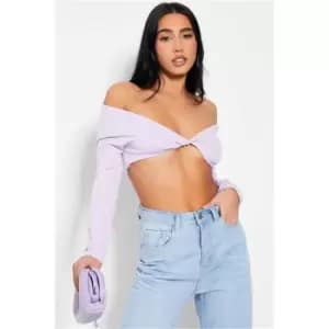 I Saw It First Lilac Scuba Off Shoulder Twist Front Blouse - Purple
