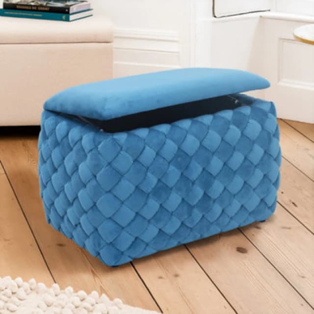 Plumeo Velvet Storage Ottoman - Blue