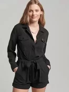 Superdry Vintage Long Sleeve Military Playsuit - Black, Size 10, Women