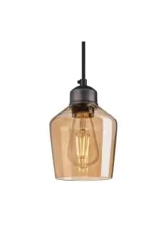 Orlando Tinted Glass Schoolhouse Pendant, 5.5 Inch, Amber, Pewter Holder