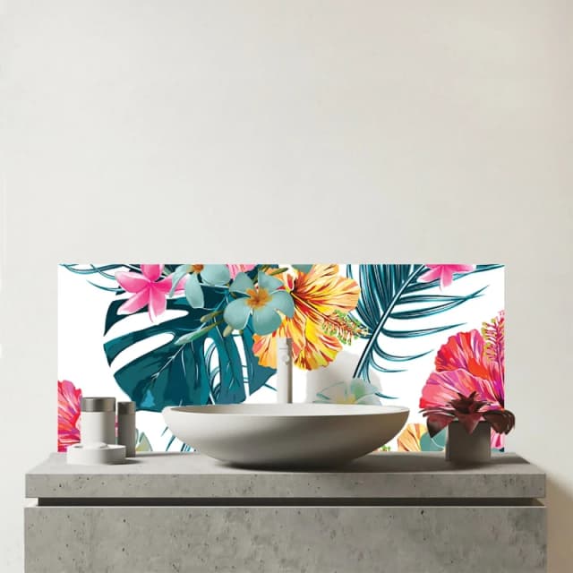 Warren Reed - Designer Spring Summer Flowers Glass Bathroom Splashback in Green Green Unisex