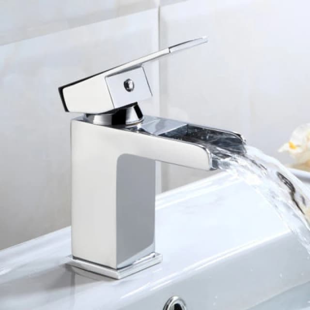 NES HOME Ozone Contemporary Chrome Waterfall Cloakroom Basin Mono Mixer & Waste 2304+WST