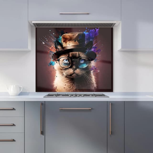 Warren Reed - Designer Siamese Cat Face Splashart Kitchen Splashback Size: 600mm x 750mm Multicolor Unisex 600mm x 750mm