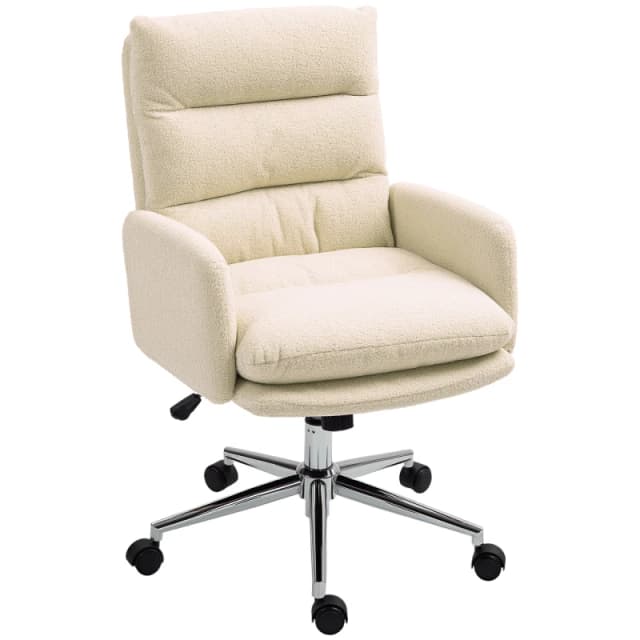 HOMCOM Upholstered Desk Chair with Height Adjustable - Cream TJ Hughes 5063603034167
