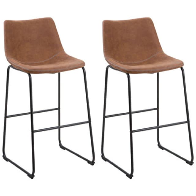 Beliani Set Of 2 Bar Chairs Franks Golden Brown