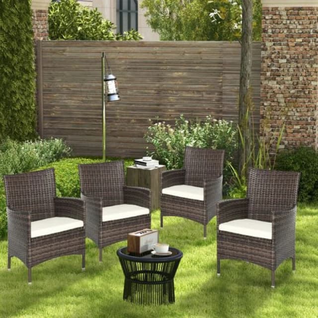 Outsunny 4 PC Outdoor Rattan Armchair Wicker Dining Chair Set for Garden Brown, Brown 861-004V72BN