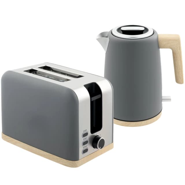 HOMCOM 1.7L Electric Fast Boil Kettle and 2 Slice Toaster Set Grey