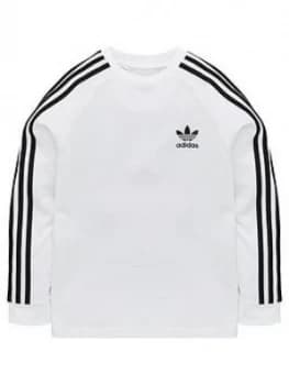 adidas Originals Boys 3 Stripes Long Sleeve Tee, White, Size 7-8 Years