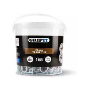 Charlesbentley - Gripit 20mm Plasterboard Fixing - 100 Pack (Brown) Stud Wall Anchor Max 93kg - Brown