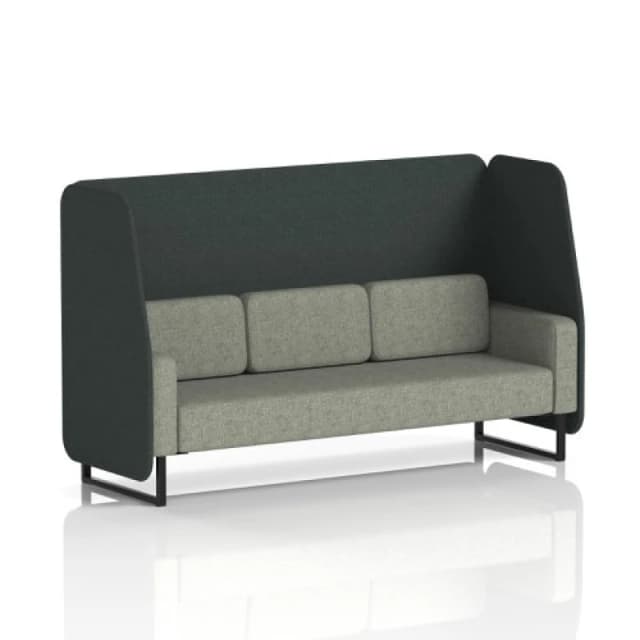 Brixworth 3 Seater Open Office Booth with Black Legs in Rivet Fabric - Charcoal Panels and Vitreous Sofa