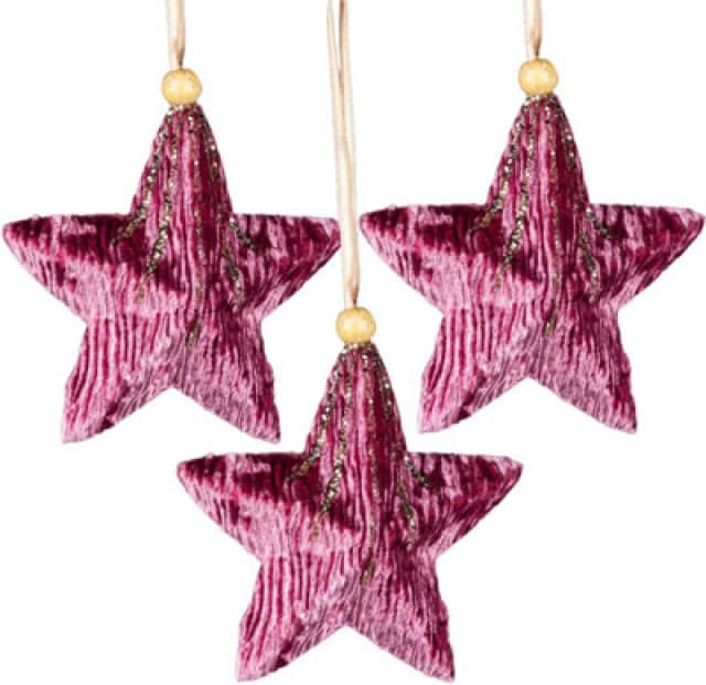 Shatchi Pink Burgundy Star 10.5Cm - Christmas Tree Hanging Decorations Ornaments Themed,3Pcs