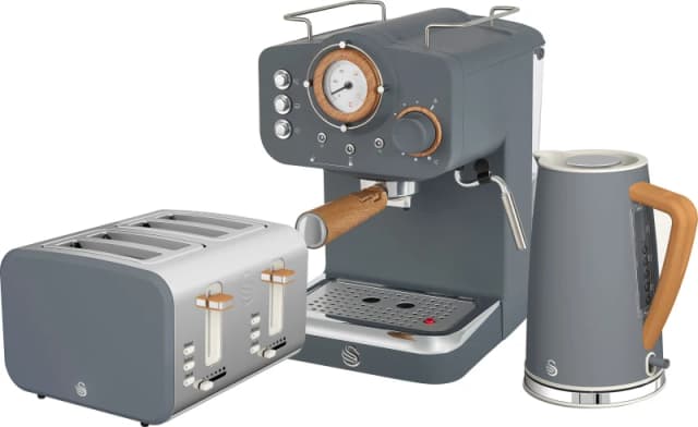 Swan Nordic Espresso Coffee Machine, Kettle, Toaster Bundle - Grey - EEJB212