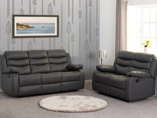 Seconique Roma Grey Faux Leather 3 Seater 2 Seater Recliner Sofa Set