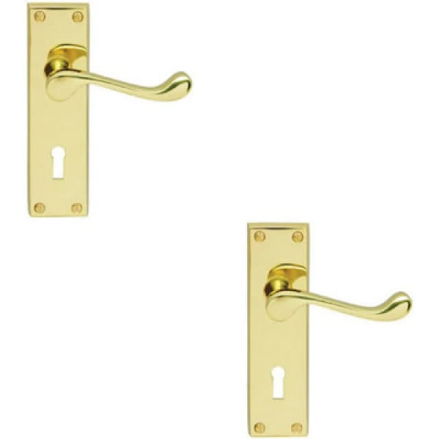 Loops 2x Victorian Scroll Lever on Rectangular Lock Backplate 155 x 41mm Brass Metallics