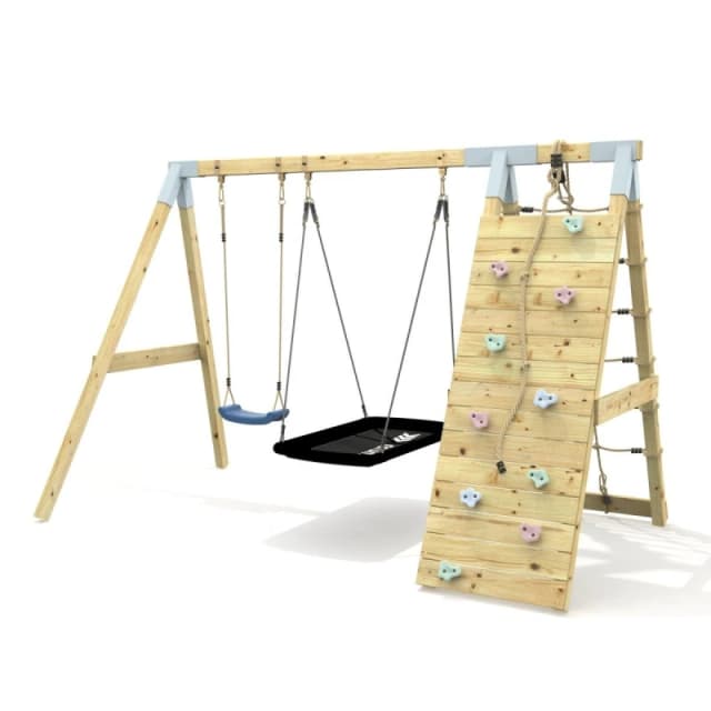 OutdoorToys Premium Double Garden Swing with Up & Over Wall for Kids - Boat Navy Blue Blue Unisex
