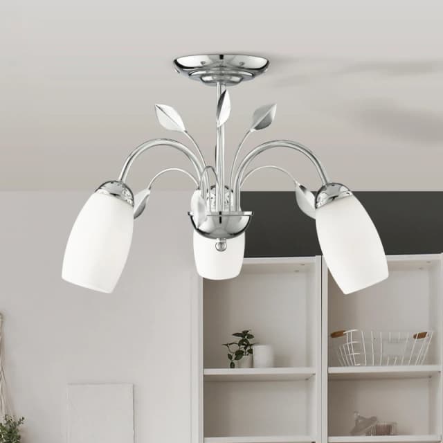 Lighting Collection 3lt Ceiling Semi-Flush - Chrome, White Glass Shade Chrome unisex One Size