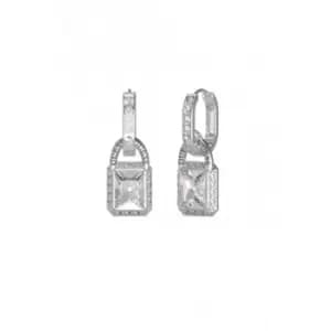 Ladies 25mm Rhodium Plated Clear Padlock Earrings UBE02198RH