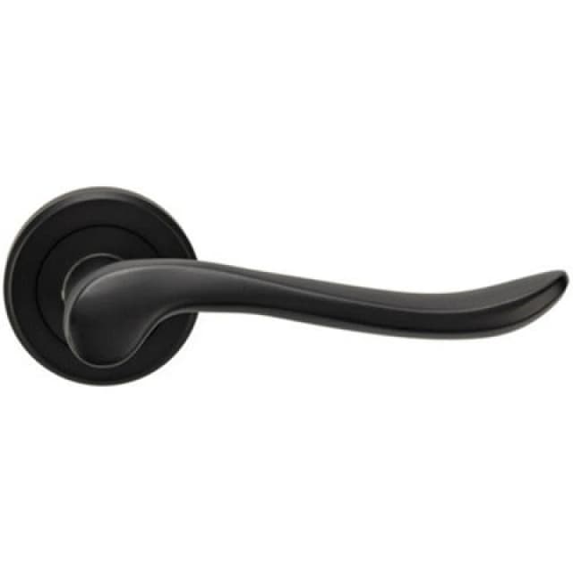Loops PAIR Scroll Shaped Lever Handle on Round Rose Concealed Fix Matt Black Black