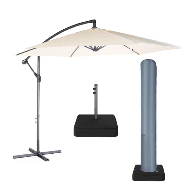 Vonhaus 3M Parasol With Weatherproof Weight Bag & Cover, Ivory
