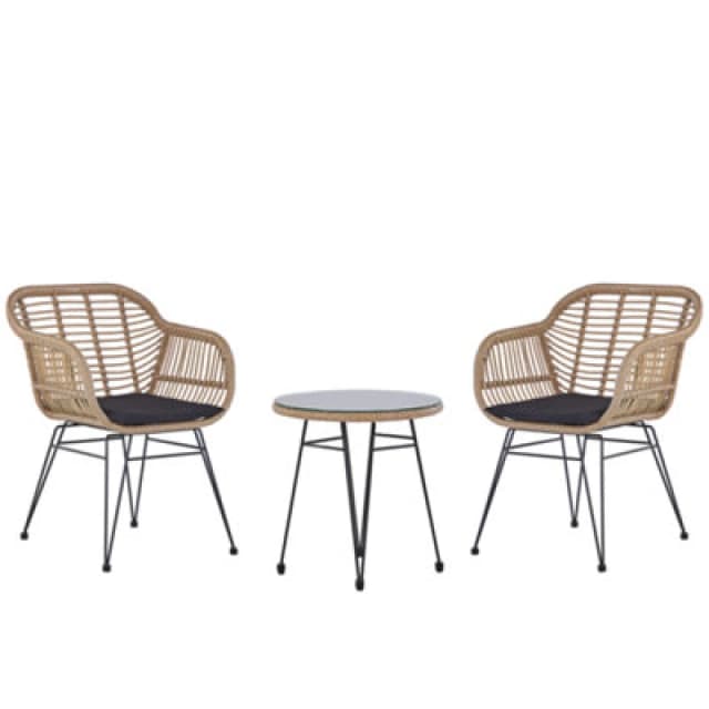 Beliani Bistro Set With Cushions Tropea Ii Pe Rattan Natural