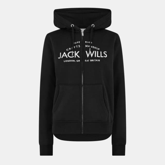 Jack Wills Hunston Logo Zip Hoodie Black female 6 (2XS)