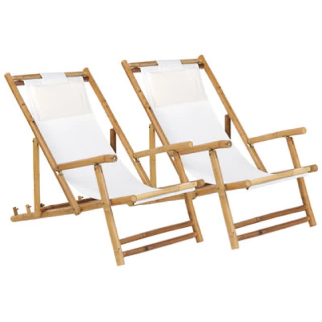 Beliani Set Of 2 Folding Deck Chairs Atrani Bamboo Wood Light Beige