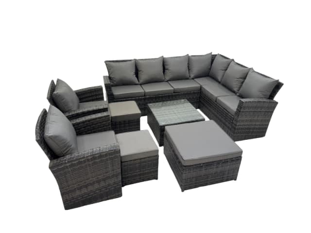 Fimous 11 Seater Garden Sofa Coffee Table Set with 2 Chairs 3 Footstools in Dark Grey Dark Grey Unisex