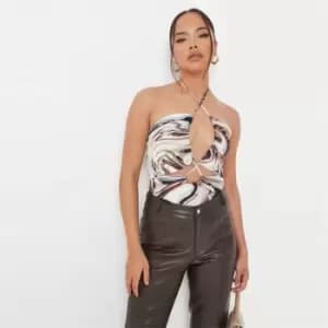 Missguided Front Cut Out Printed Bodysuit - Brown