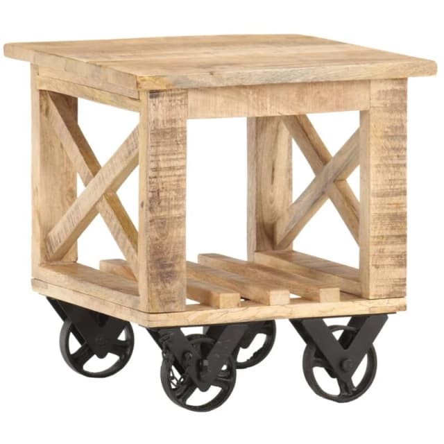 VIDAXL Vidaxl - Side Table with Wheels 40x40x42cm Rough Mango Wood 8720286083079