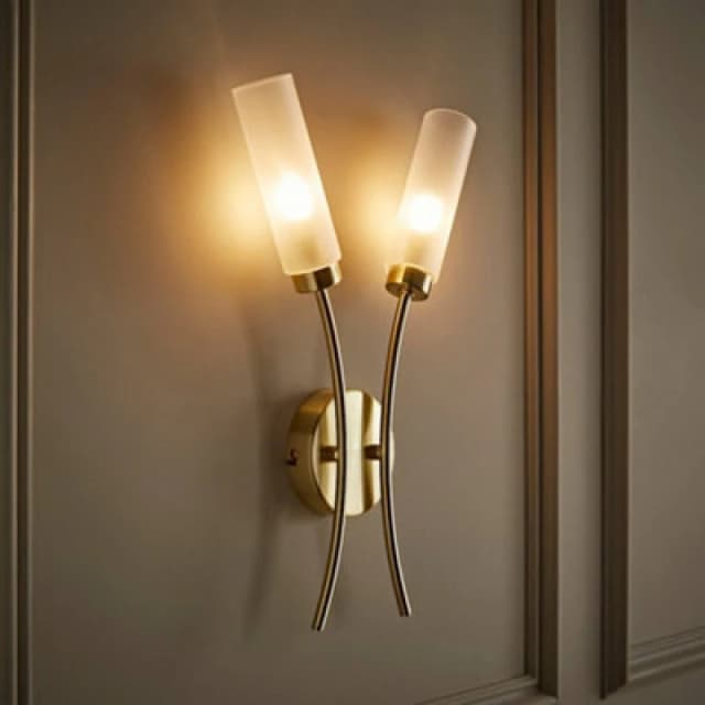 ValueLights Maya 2 Way Curved Upright Reed Shaded Wall Light Gold