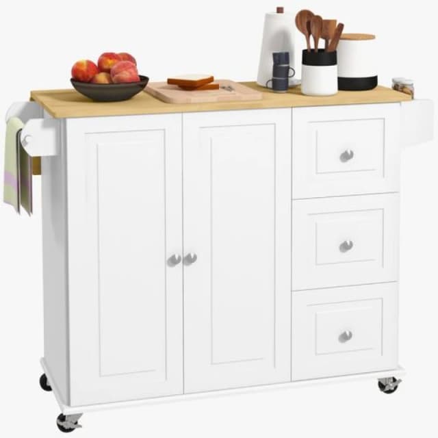 HOMCOM HOMCOM Kitchen Island on Wheels, Kitchen Cart with Drop Leaf, White White One Size Unisex 5063603021631
