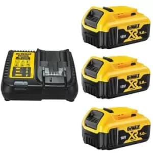 3 x DEWALT DCB184 5.0ah 18v XR Lithium Ion Battery + DCB115 Charger