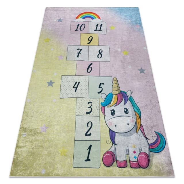 RugsX Bambino 54060 Washing Carpet Unicorn, Hopscotch For Children Anti Slip - Pink / Ye 120X170 Cm