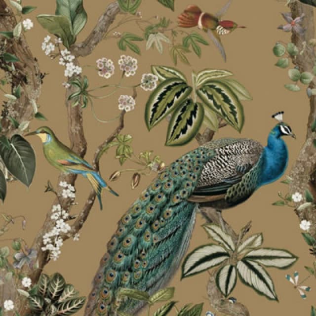 HOLDEN DECOR Peacock Woods Gold Wallpaper Floral Naturistic Feature Wall - Holden Decor WL-13683