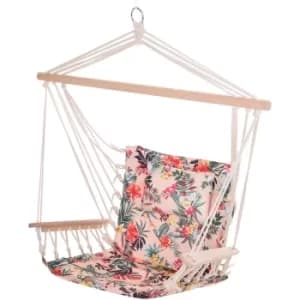 Outsunny 100x106cm Hanging Hammock Chair Safe Rope Frame Pillow Top Bar Bright Floral