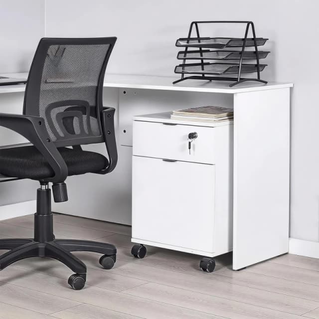 FWStyle FWStyle Matt White Lockable 1 Drawer 1 Door Mobile Office Cabinet Cupboard White One Size Unisex 5056413130921