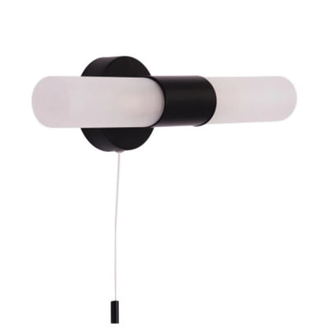 Happy Homewares Modern Black Ip44 Rated Bathroom Wall Light Fitting With Tubular Glass Shades