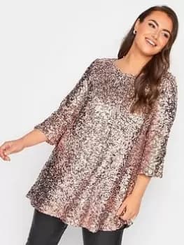 Yours Sequin Flute Sleeve Top, Gold, Size 14, Women