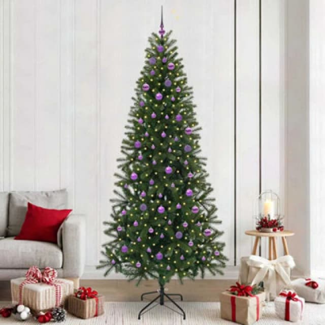 vidaXL Artificial Christmas Tree with 300 LEDs, Lilac Balls Green 240 x 115cm PE and PVC, Green 3397386