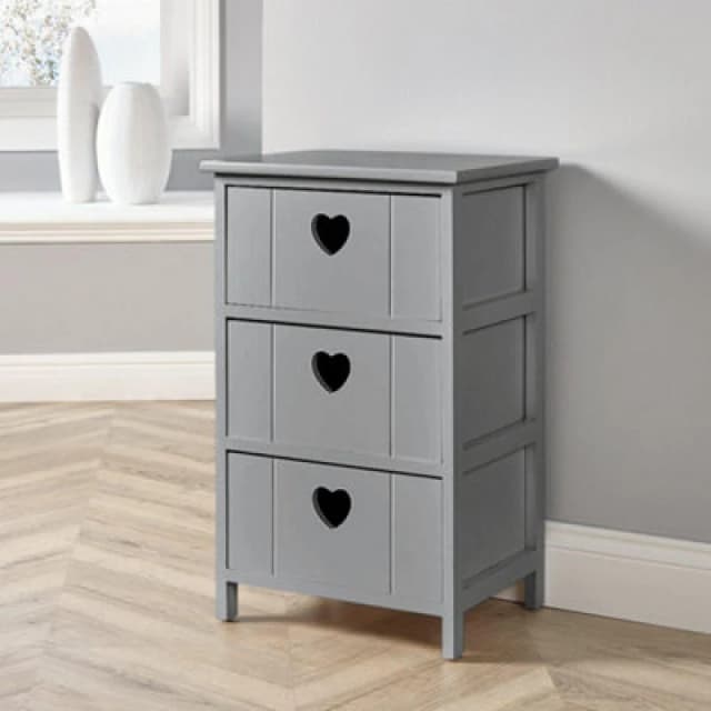 Home Source Lovestack Fully Assembled 3 Drawer Chest Storage Unit Grey