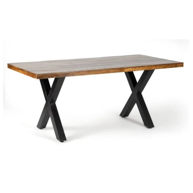 Jaipur Furniture Ltd Induse 'X' Leg Dining Table - Mango Wood/Iron - L90 x W180 x H76cm in Brown Brown Unisex
