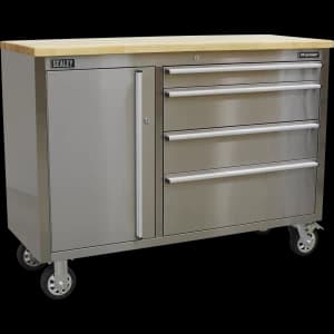 Sealey Stainless Steel 4 Drawer Tool Roller Cabinet Stainless Steel