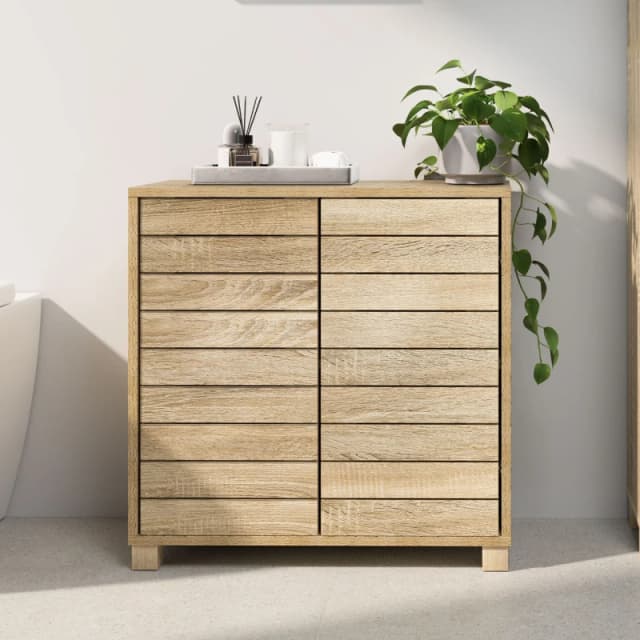 VonHaus Floor Standing Oak Wood Effect Bathroom Storage Cabinet Brown