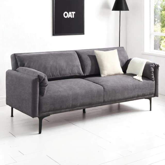 OAT Home Padstow Cushioned Pillow Back Fabric 3 Seater Clic-Clac Large Single Sofa Bed in Charcoal Charcoal Unisex 3 Seater